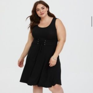 Torrid Ribbed Black Lace Up Belt Dress